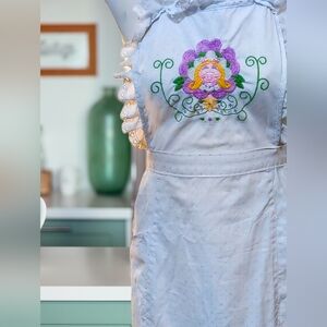 Embroidered Floral Apron with Ruffle Trim